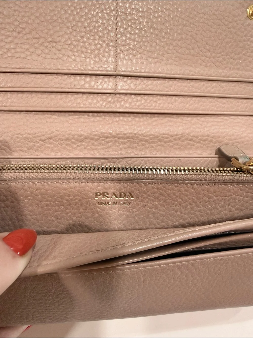 Prada Milano Vitello Grain Leather Continental Wallet Blush Pink Gold Logo